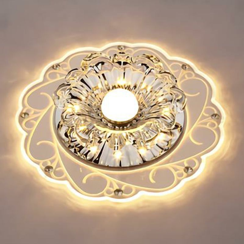 Plafonnier encastré moderne en cristal à LED pour couloir de forme florale en transparent