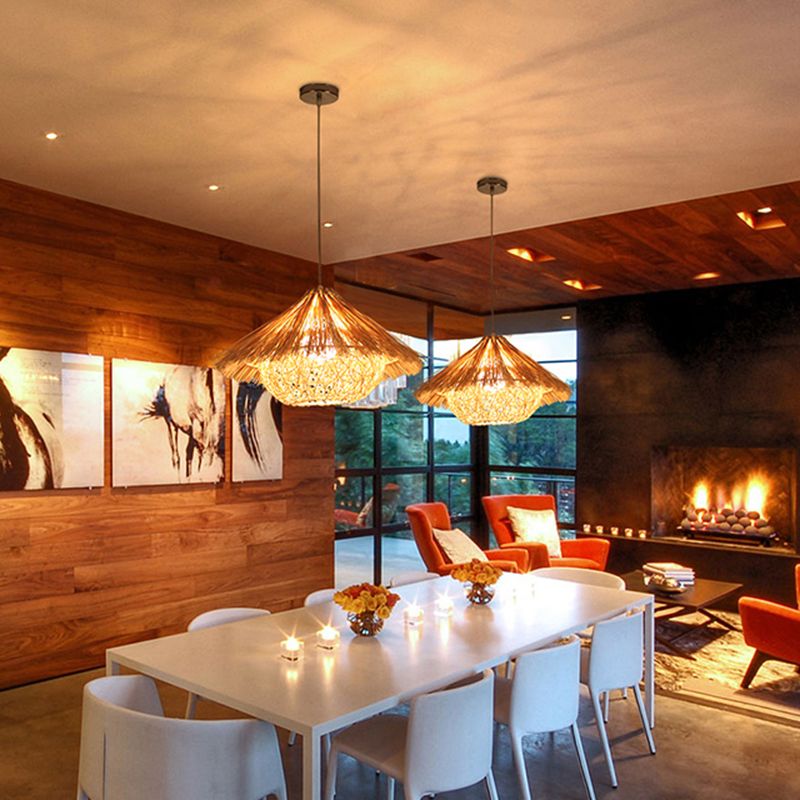 1-Light Bamboo Suspended Lighting Fixture Pendant Light Kit for Dining Room