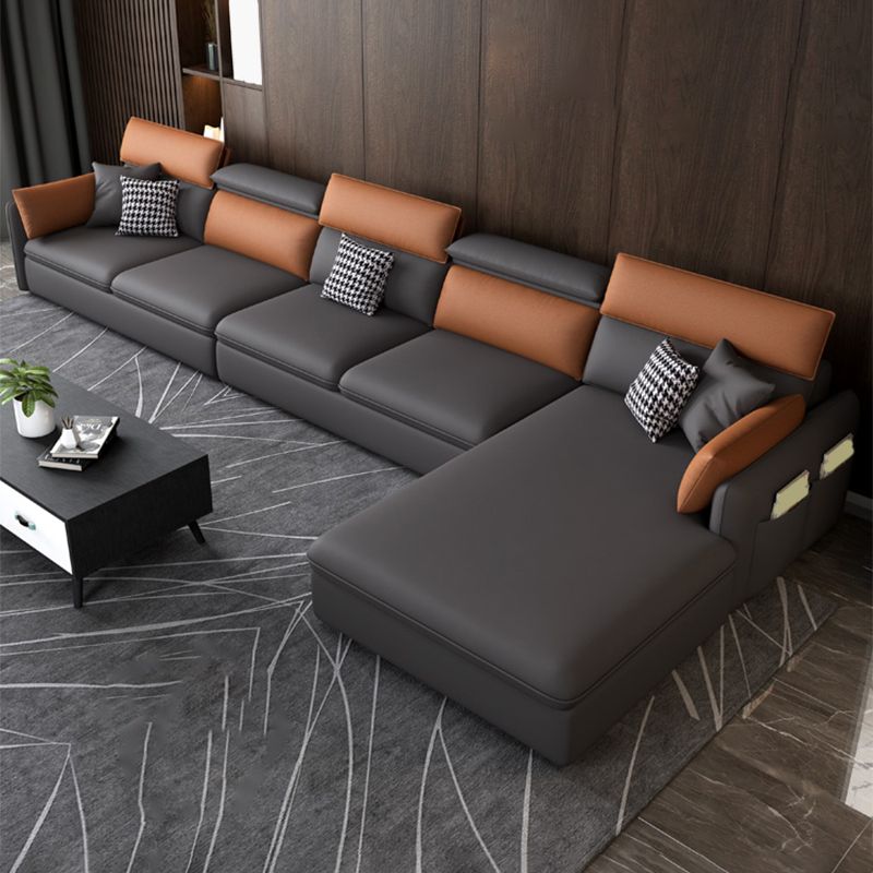Faux Leather Cushion Back Sectional with Storage for Living Room