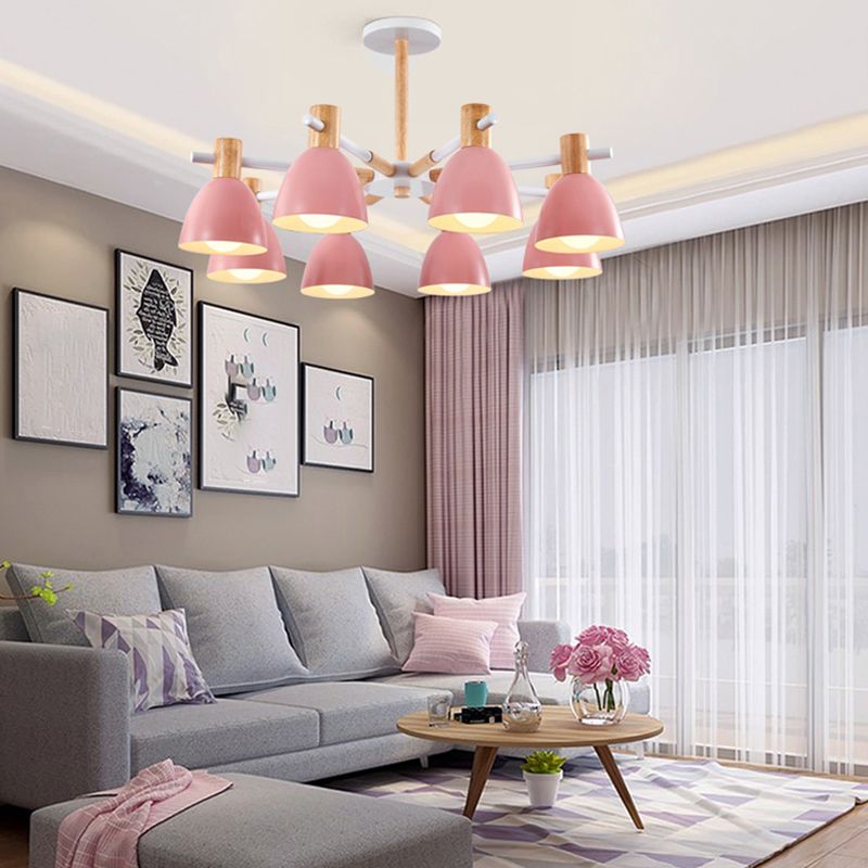 Dome Chandelier Pendant Light Modern Nordic Metal Hanging Hang Fixture with Wood