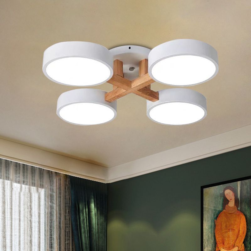 Macaron Tambor Sombra Lámpara Techo Acrílico 3/4/5 Cabezales Verde/Gris/Blanco Led Semi-Luz de techo para dormitorio