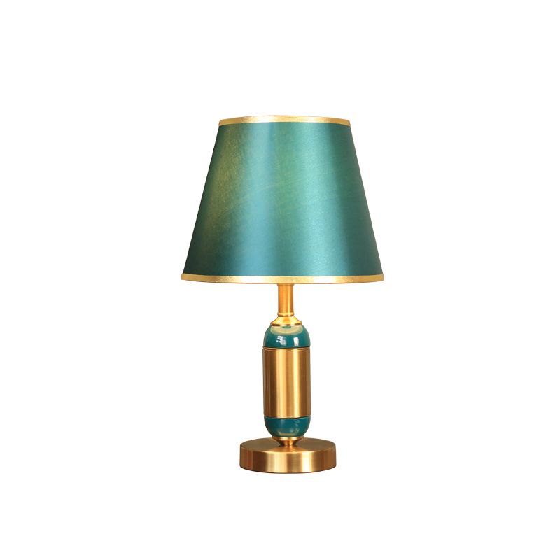 Modern Metal Table Light 1-Light Bedroom Nightstand Lamp with Bucket Fabric Shade