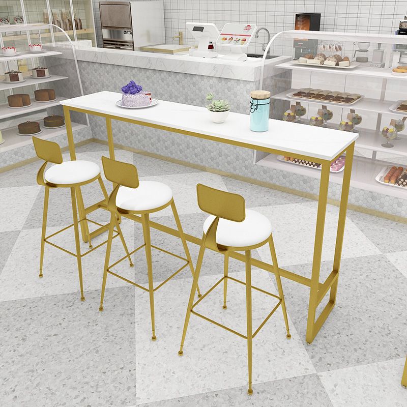 Glam 1/4 Pieces Bar Table Set Rectangle Stone Counter Table with High Stools for Balcony