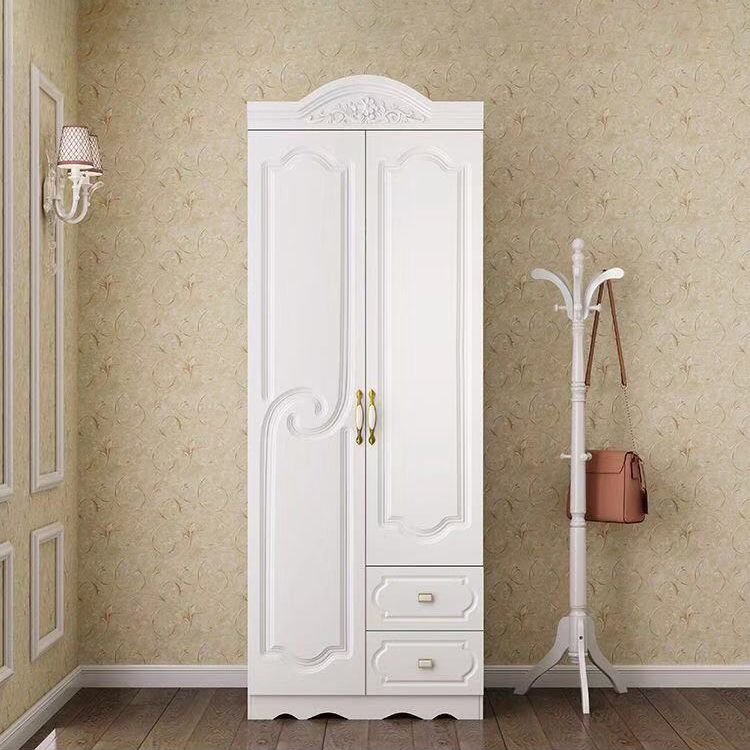 French Country Wardrobe Cabinet White Engineered Wood Wardrobe with 2 Drawers