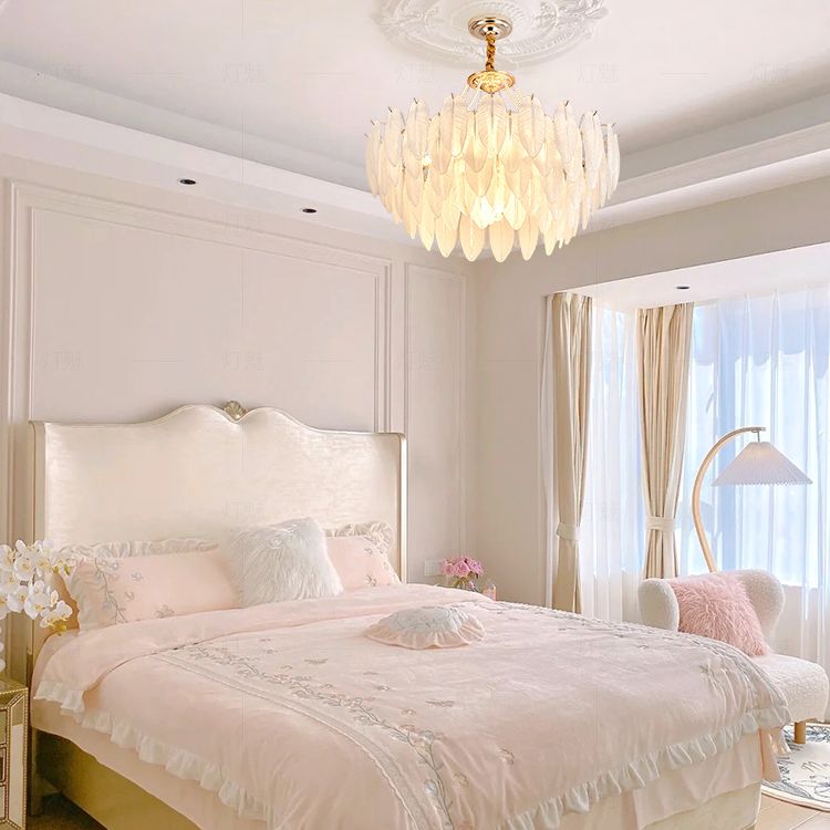 Costilla de iluminación moderna de lámpara de forma de pluma con pantalla de lámpara de vidrio para estudiar