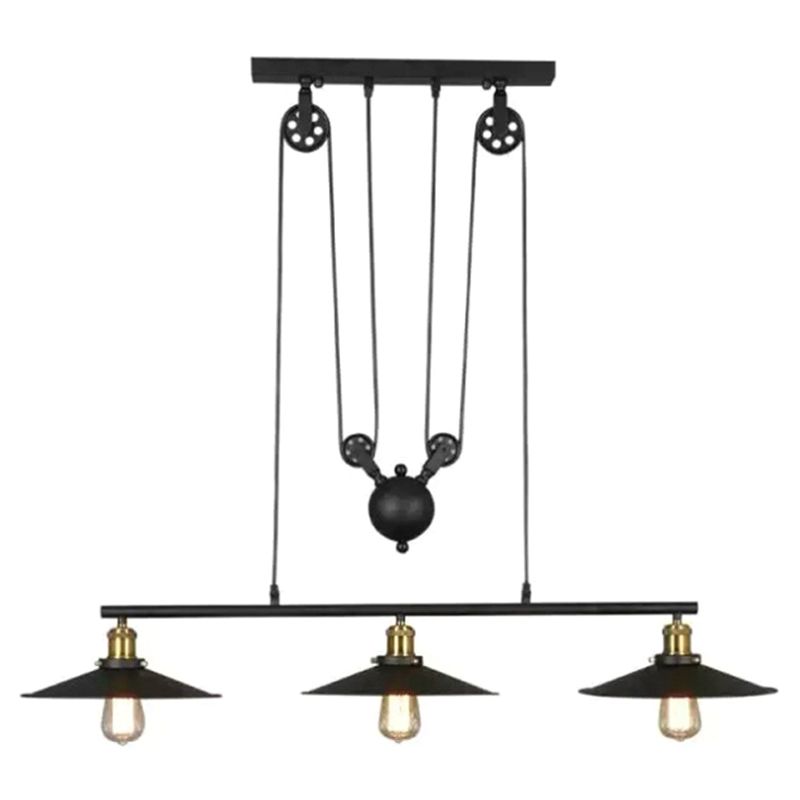 Liftable Industrial Retro Island Light with Black Metal Saucer Shade Cafe Shop Suspended Lighting Fixture