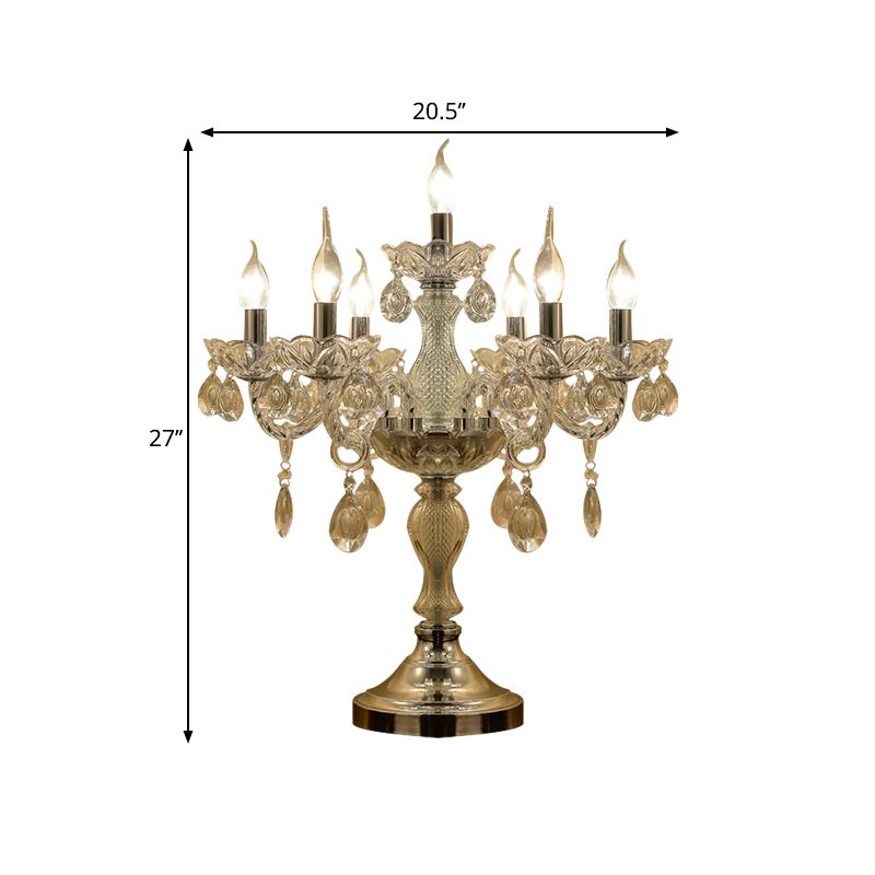 Candelabra Schlafzimmer Tisch Licht traditioneller klarer Kristall 5/6/7 Köpfe Chrome Night Stand Lampe