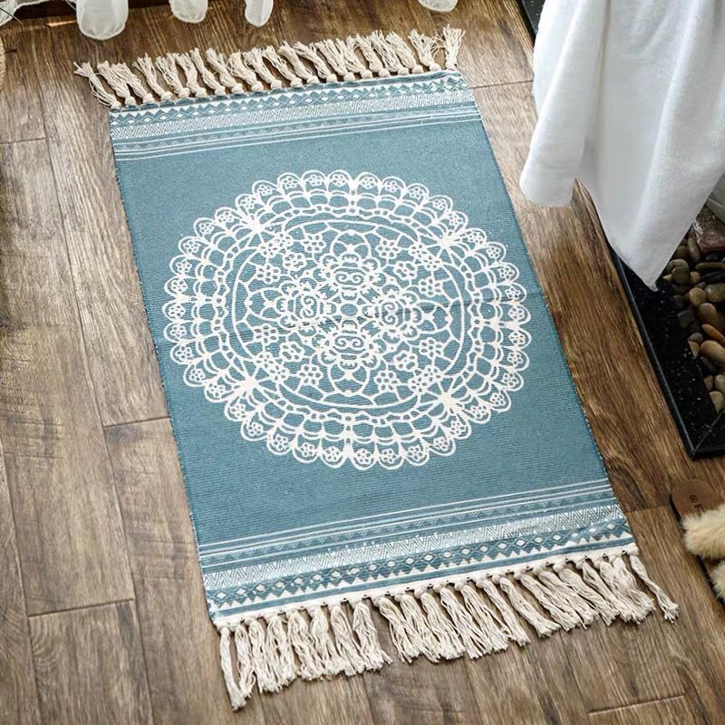 Southwestern Geo Print Rug Multicolored Jute Area Carpet Handmade Machine Washable Indoor Rug with Fringe for Decor