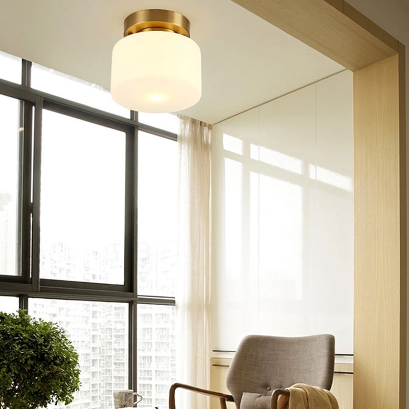 Modern Style Cylindrical Shape Ceiling Light Glass 1 Light Ceiling Light for Restaurant