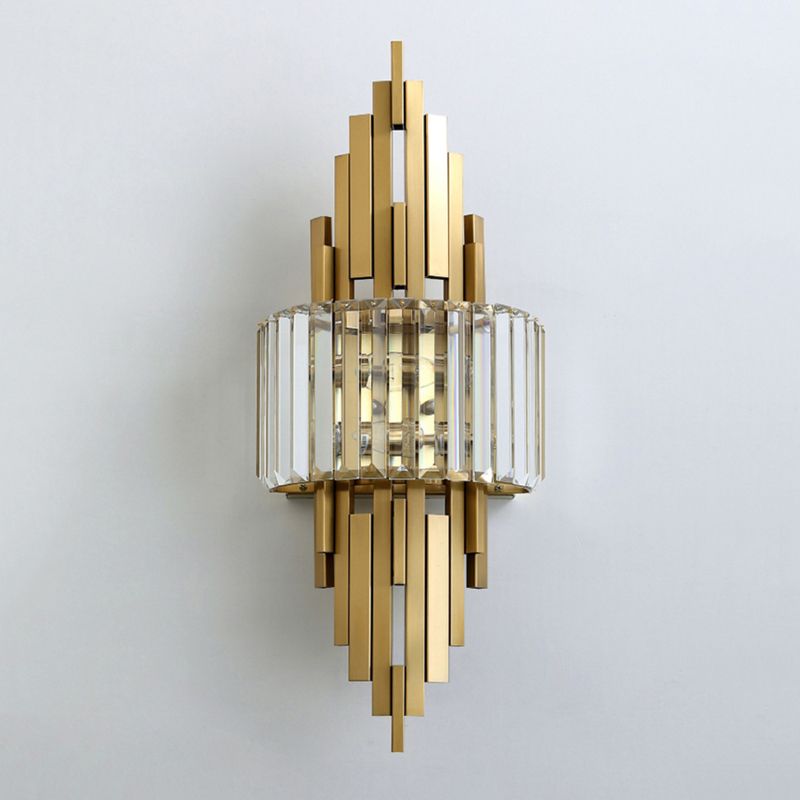 Geometric Shape Crystal Wall Lighting Modern Style 2-Lights Wall Mounted Light in Gold