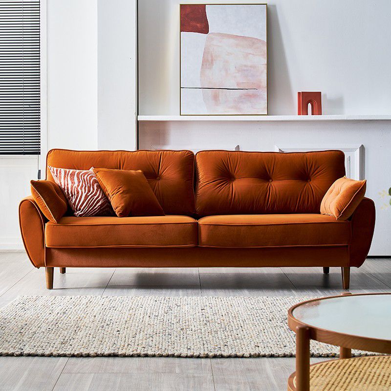 Contemporary Pillow Top Arm Sofa Loose Back Velvet Couch for Living Room