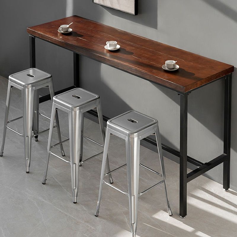 Wood Top Table Industrial Style Bistro Pub Table with Black Base