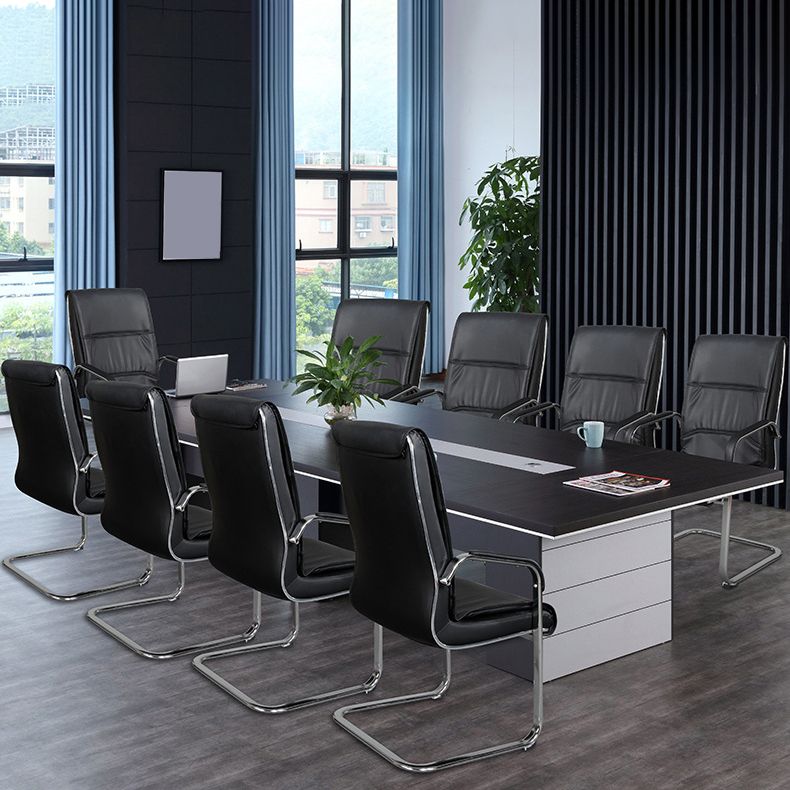 Modern Mid-back Office Chair No Wheels Upholstered Arm Chair