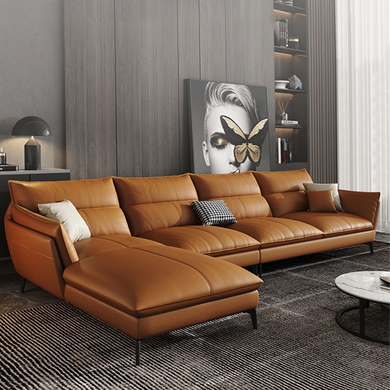 Contemporary Cushions Pillow Top Arm Living Room Genuine Leather Stationary Sofa