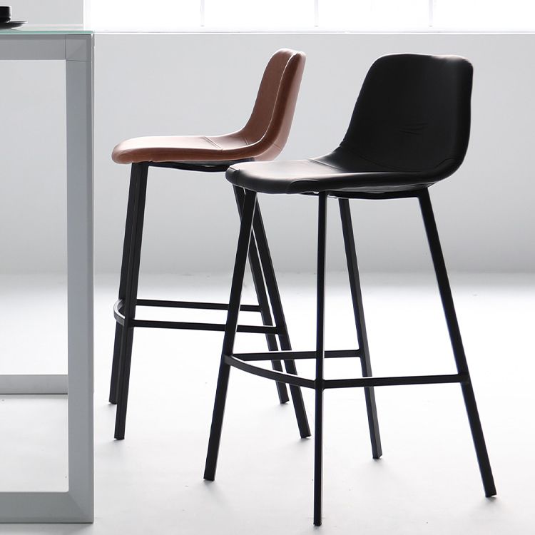 Modern Armless Bar Stool PU Leather Low Back Stools with Metal Frame