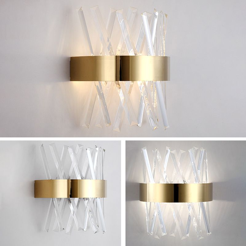 Crossed Clear Crystal Strip Sconce Lights Post-modern Style Simplicity Wall Light in Gold