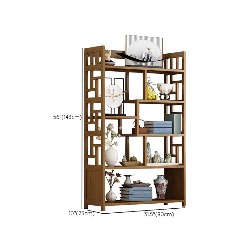 Contemporary Vertical Etagere Open Book Shelf Brown Bamboo Bookshelf for Study Room