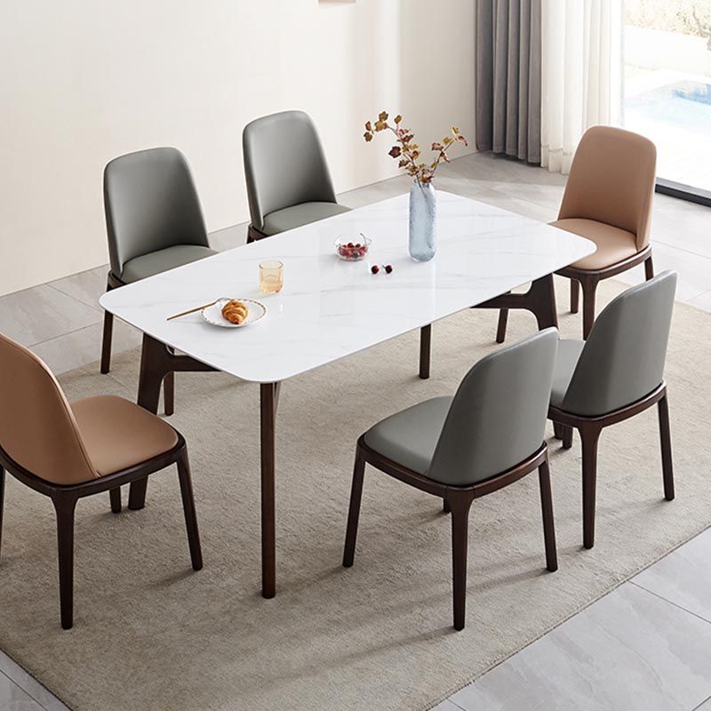 Mid-century Rectangle Dining Table White Stone Top Tripod Base Dining Table