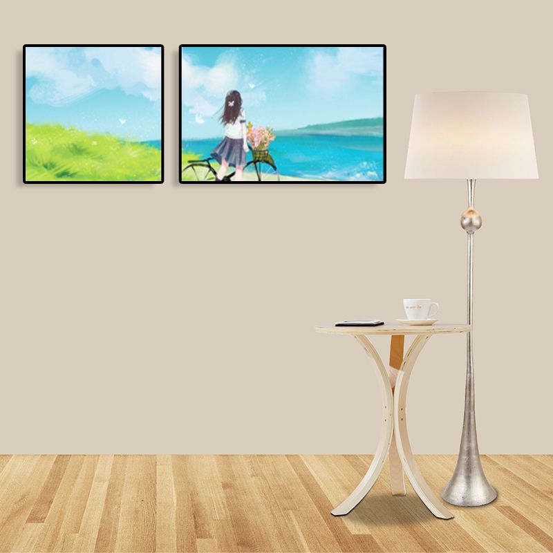 Painting Outings Canvas Print Cartoon Multi-Piece Wall Art in Soft Color for Kids Room