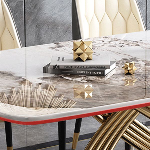 Glam Style Dining Sintered Stone Table Dining Rectangle Table with Metal Legs for Home