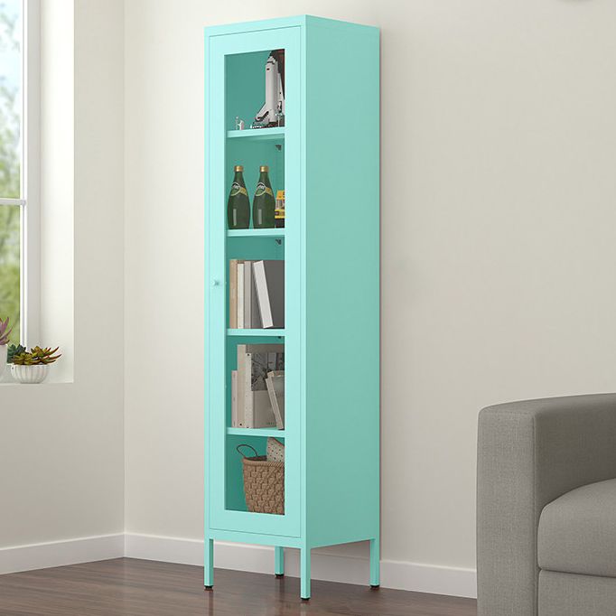 Contemporary Style Metal Bookcase Closed Back Bookshelf with Door for Home