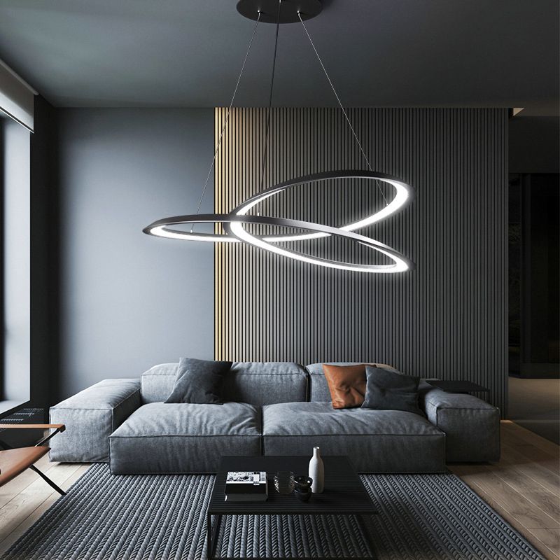 Contemporary Seamless Curves Chandelier Pendant Light Metallic Suspension Pendant Light for Living Room