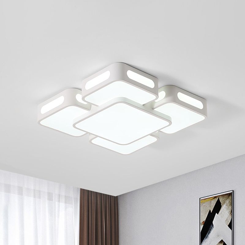 Square/Rectangular LED Ceiling Mount Lamp Modern Iron Block White Flush Light in White/3 Color Light