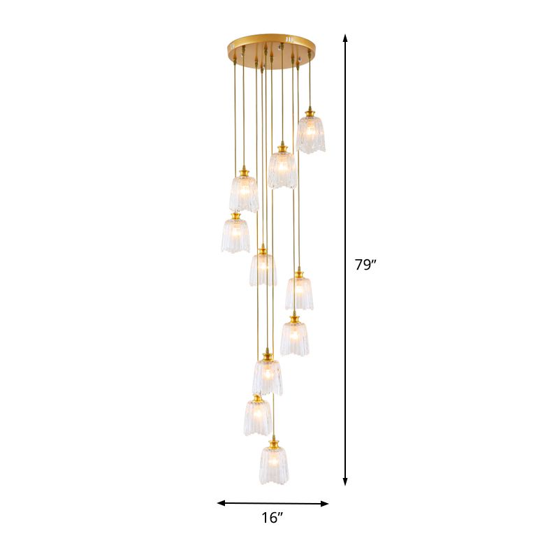 10-Light Spiral Multiple Hanging Light Modernism Gold Crystal Pendant Ceiling Lamp