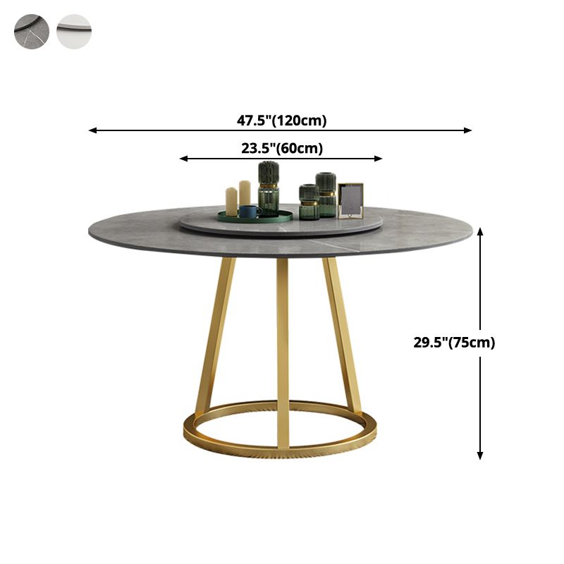 Sintered Stone Top Rotatable Round Table Modern Dining Table with Pedestal Base