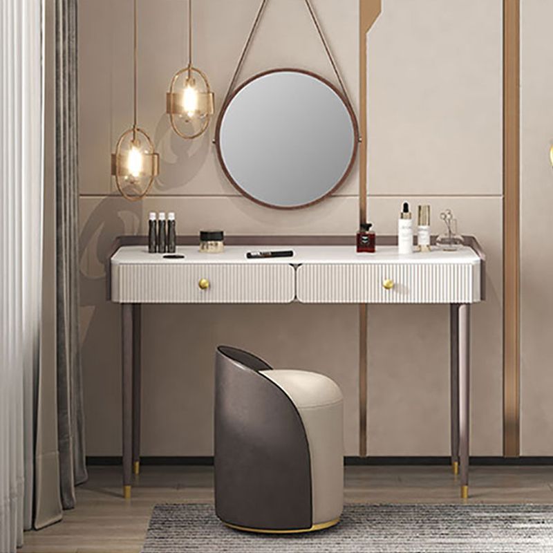 Stone Top Vanity Table 2/4 Storage Drawers Dressing Table with Mirror & Padded Stool