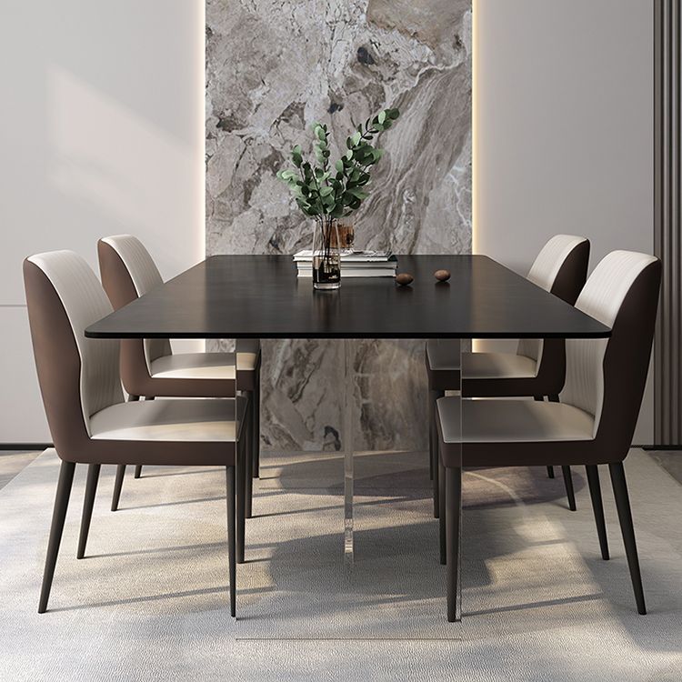 Modern Rectangle Dining Table Black Top Sintered Stone Table for Home
