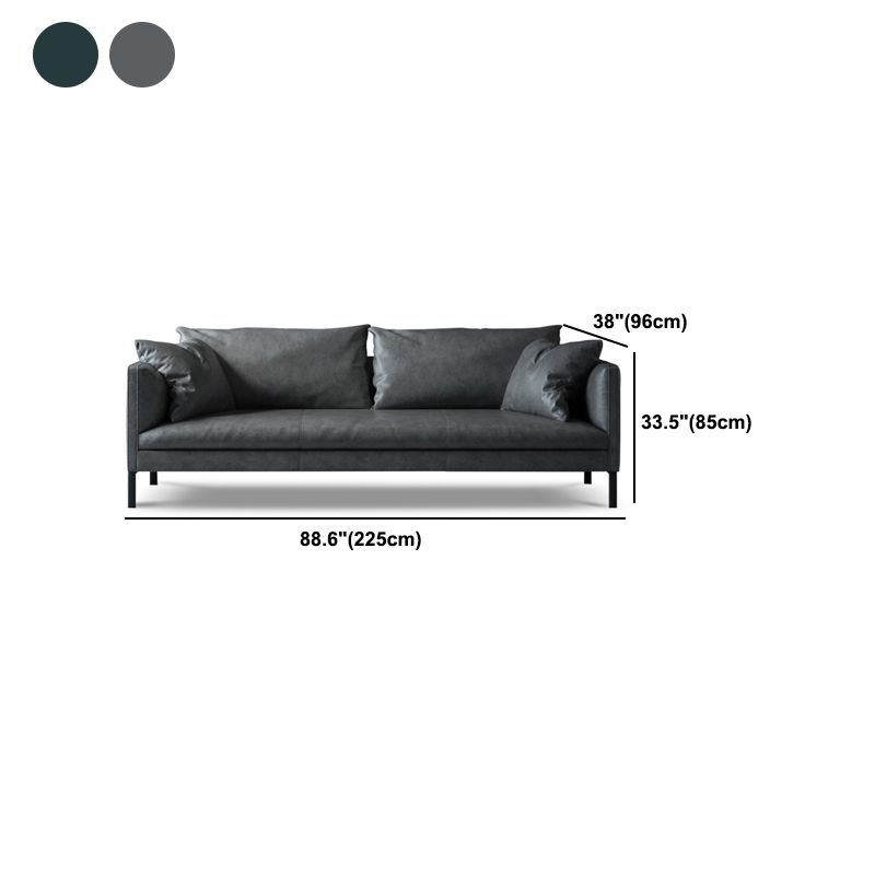 Gray/Green Leather Stationary Sofa 3-seat Tuxedo Arm Sofa with Pillows