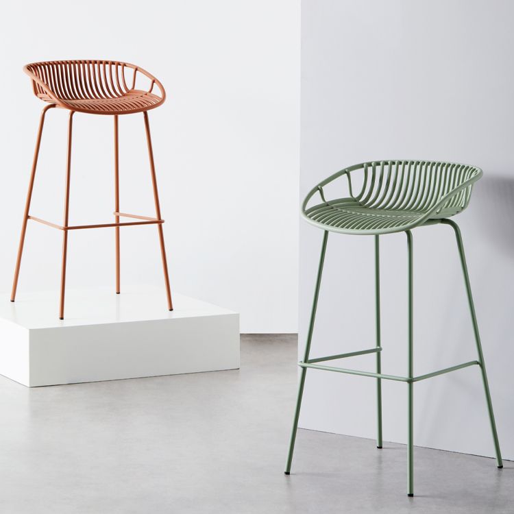 Contemporary Matte Finish Metal Bar Stool Footrest Milk Tea Shop Stool