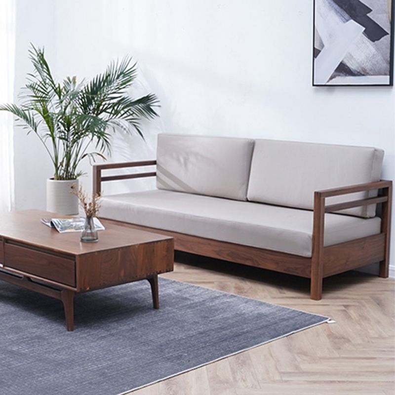 Solid Wood Farmhouse Loose Back Square Arm Sofa with Grey Cushions