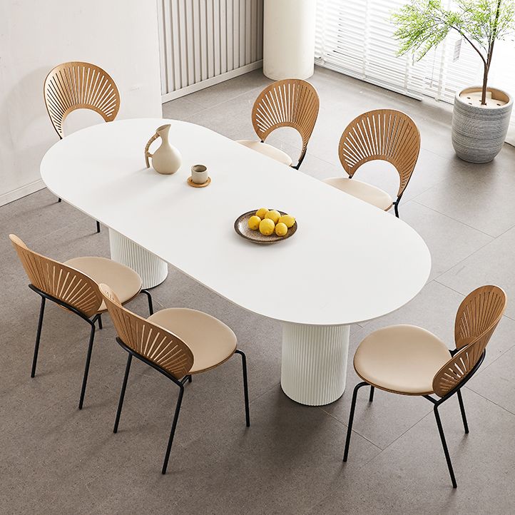Contemporary Dining Table White Sintered Stone Double Pedestal Desk