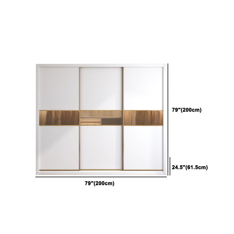 White Sliding Wardrobe Cabinet Engineered Wood Wardrobe Armoire