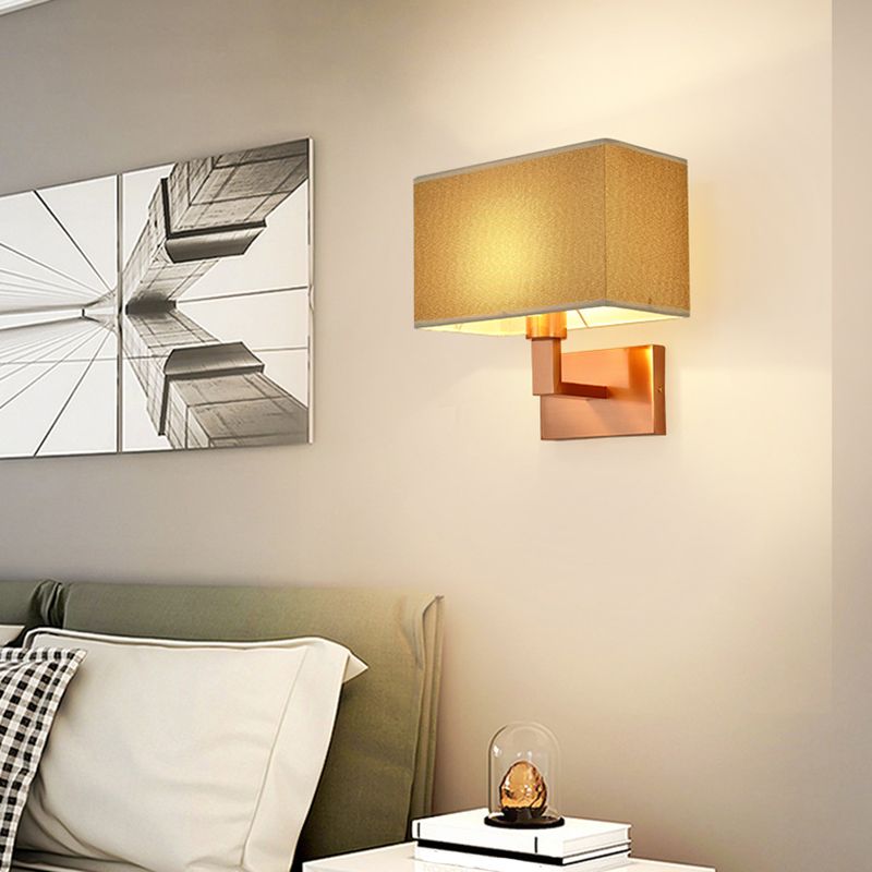 Modern Wall Sconce Metal Rectangle Shape Wall Light with Fabric Shade for Bedroom