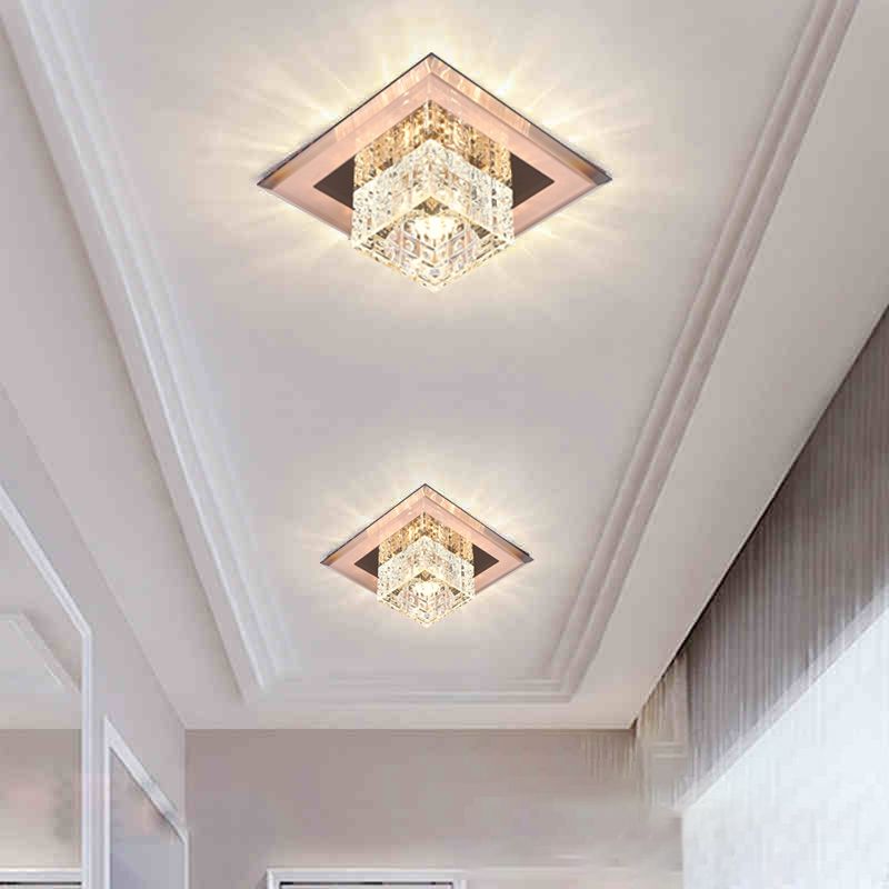 Plafonnier LED à abat-jour carré, Style moderne, luminaire de plafond en cristal pour couloir