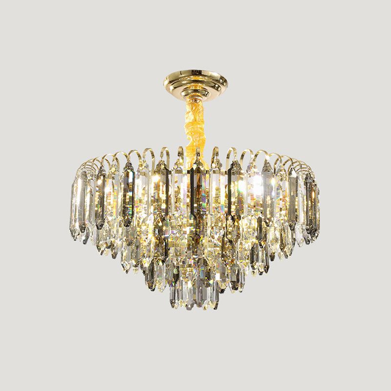 Clear Crystal Silver Chandelier Cónica 6/9/9/16 bombas Luz de techo colgante contemporánea para dormitorio