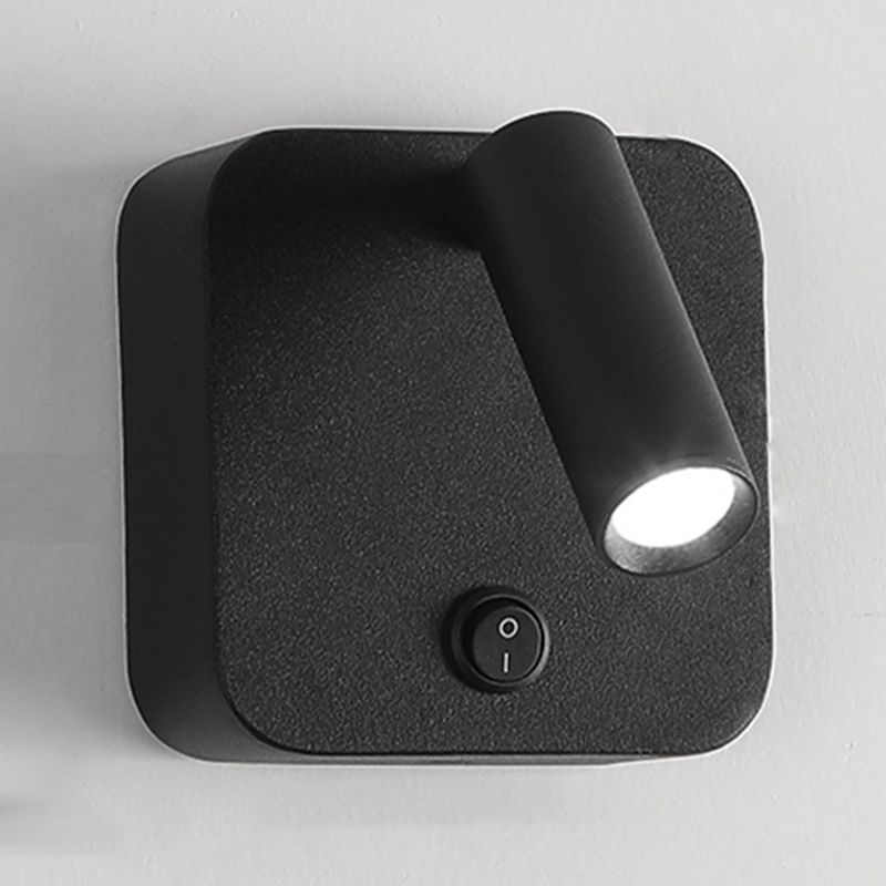 Modern Metal Wall Light Square 4" Wide Reading Wall Sconce with Switch for Bedroom