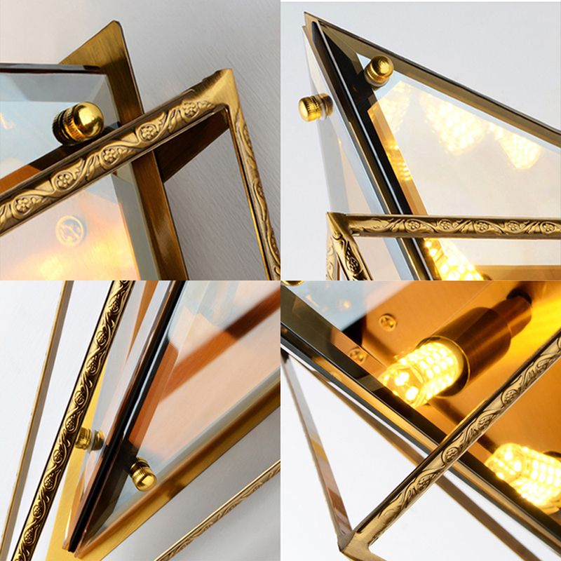 Triangle Wall SCONCE LICHT VINTAGE AMBER/Smokgrijs Glas 1 Lichte gang LED -wandlamp met ijzerframe