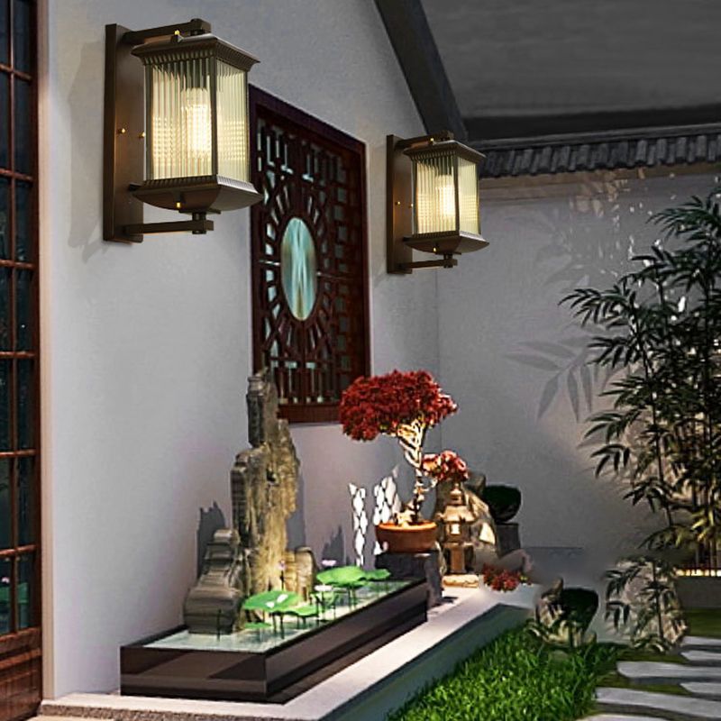 Industrial Metal Wall Sconce Rectangle Shape Wall Light with Glass Shade for Living Room