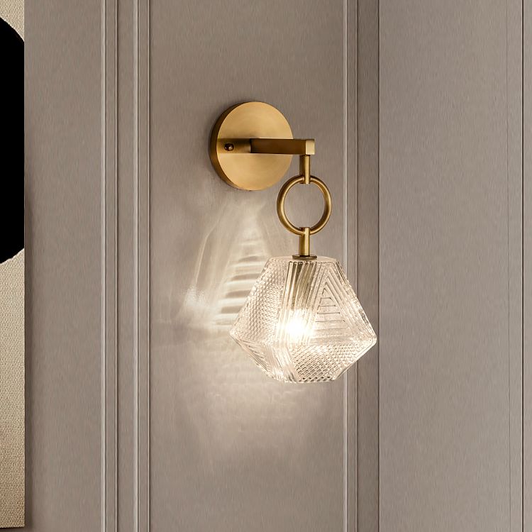 Modern Luxury Wall Sconce Copper Geometric Hanging Wall Lamp with Glass Shade