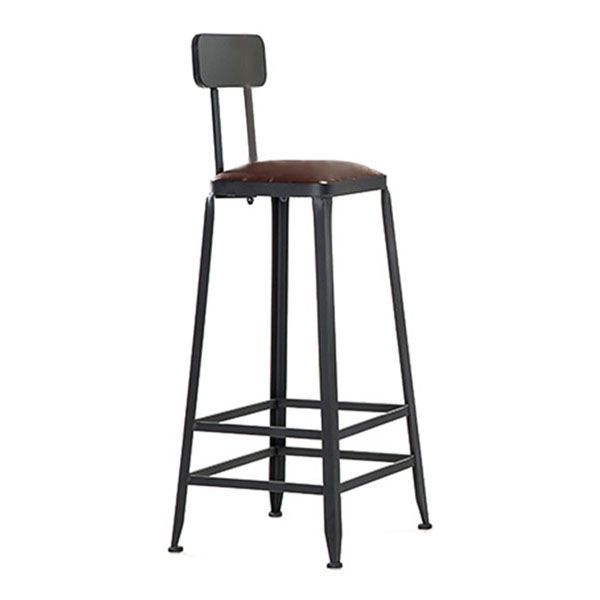 Industrial Style Armless Counter Stool Iron Cafe Bar Stool with Leather Cushion and Pedal