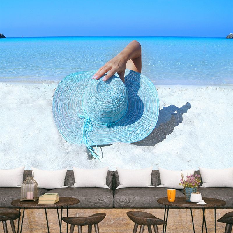 Sandy Beach Coast Wallpaper Mural Contemporary Wall Covering for Bathroom