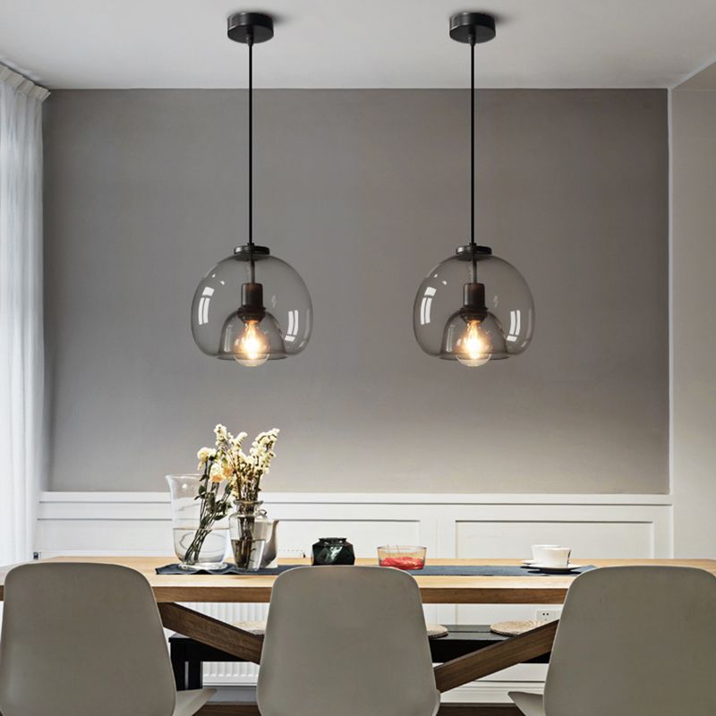 Glazen zwarthangende lamp in moderne artistieke stijl Iron Globe Hanglamp voor eetkamer