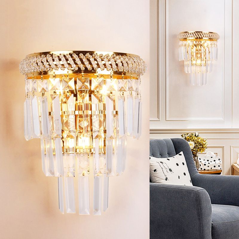 Modern Luxury Stagger Wall Lamp Electroplate Metal 3-Light Wall Sconce with Crystal Shade