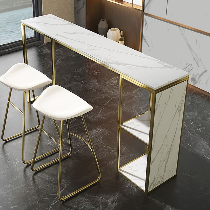 Marble Modern Sled Cocktail Bar Table with Storage Rectangle Counter Table