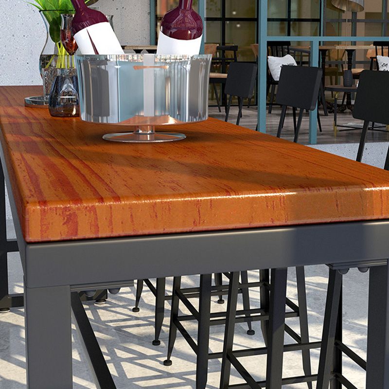 Trestle Base Dining Table Rectangle Brown Solid Wood Bar Table for Kitchen Living Room