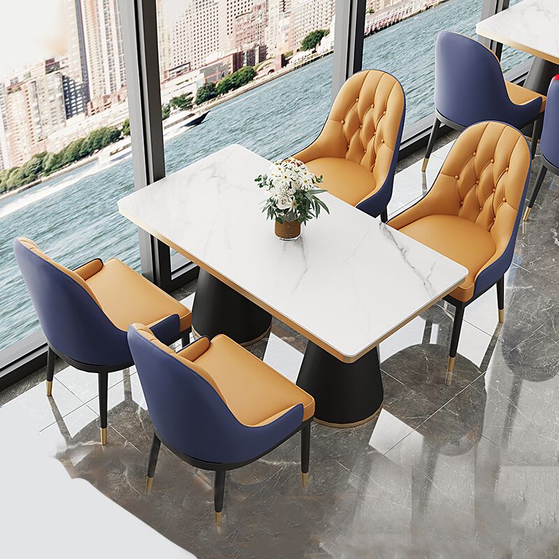 Leather Upholstered Chair Set Scandinavian 1/2/5 Pieces White Dining Table and Chairs